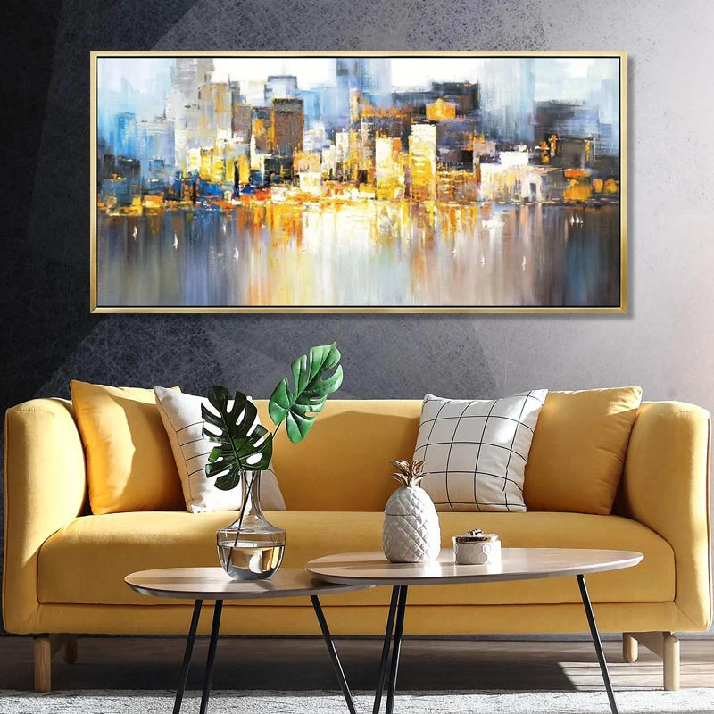 Cityscape Wall Art Modern City Building Painting Scenery Canvas Handmade Abstract Oil Painting For Home Decor Wall Framed Art