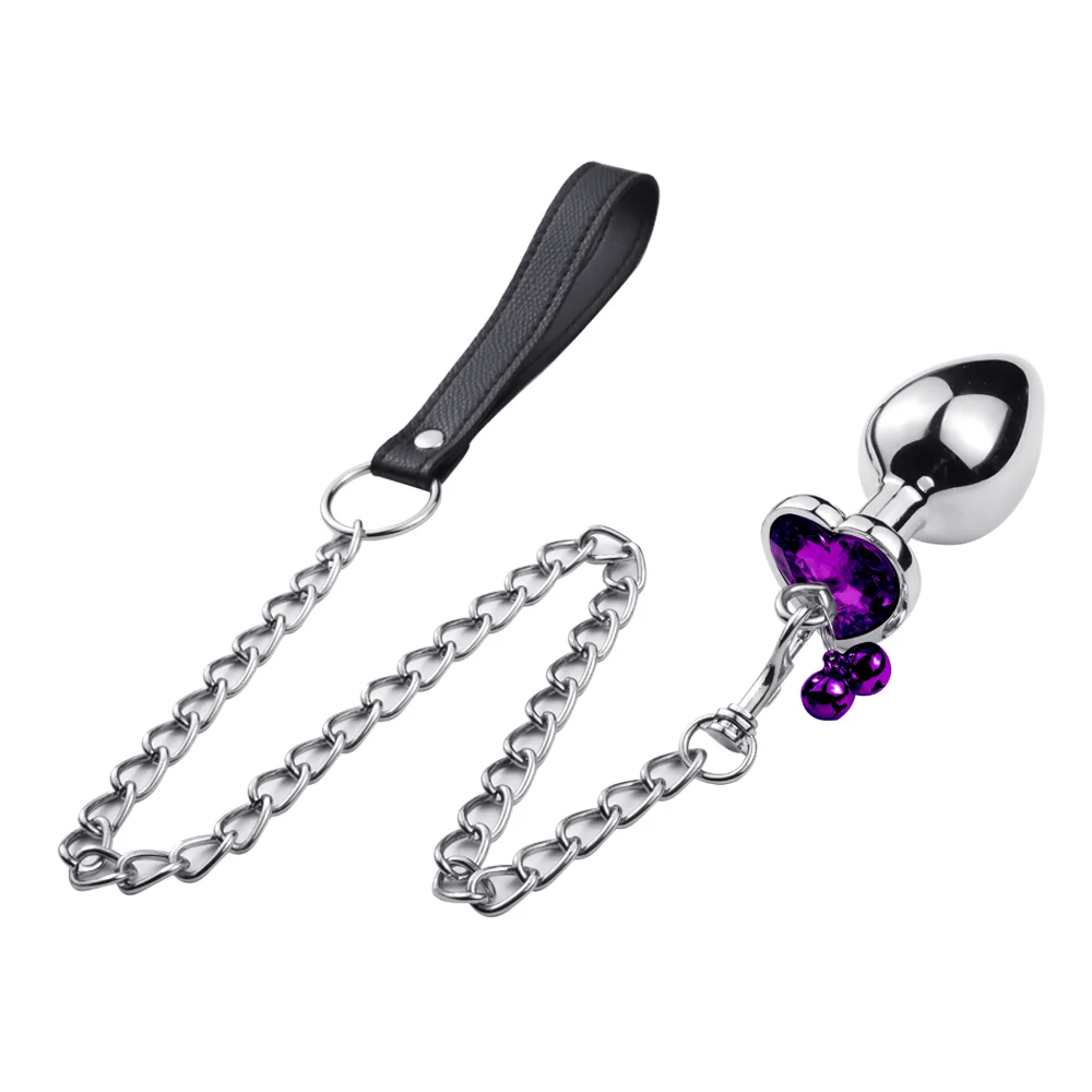 Hot Sales Leash Bell Round/Heart-Shaped Diamond Base Metal Diamond Anal Dilator Private BDSM Butt Plug for Men and Women Anus