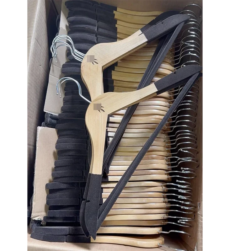 Wooden Clothes Hangers Manufacturer Clothing Store Anti-Slip Solid Wood Flocking Hanger Hotel Clothes Rack Velvet Wood Hangers