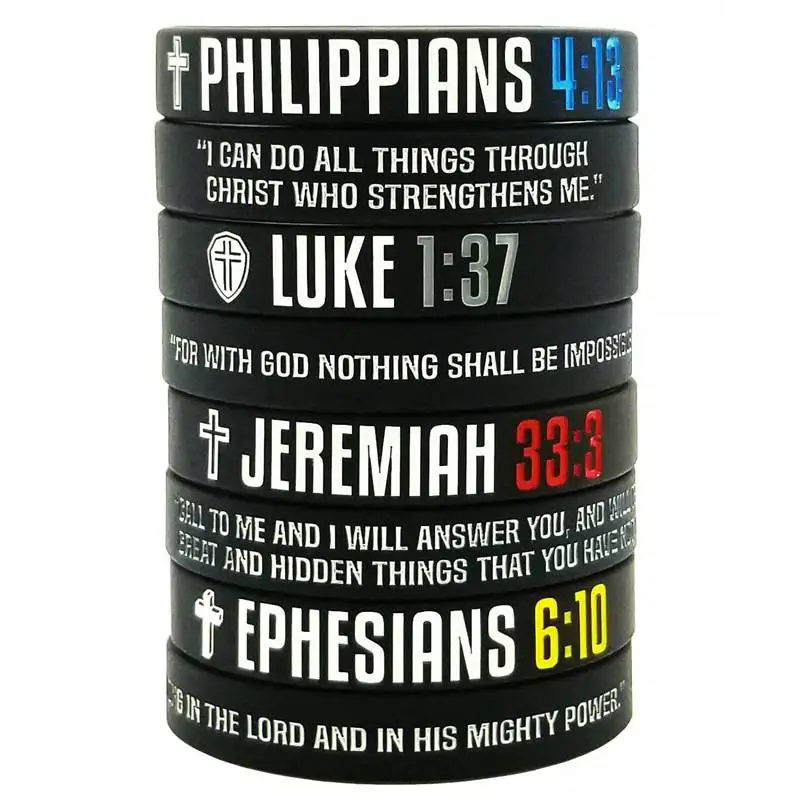 Philippians Luke Jeremiah Ephesians Verse Wristbands Men Black Silicone Bracelets Christian Religious Jewelry Gifts