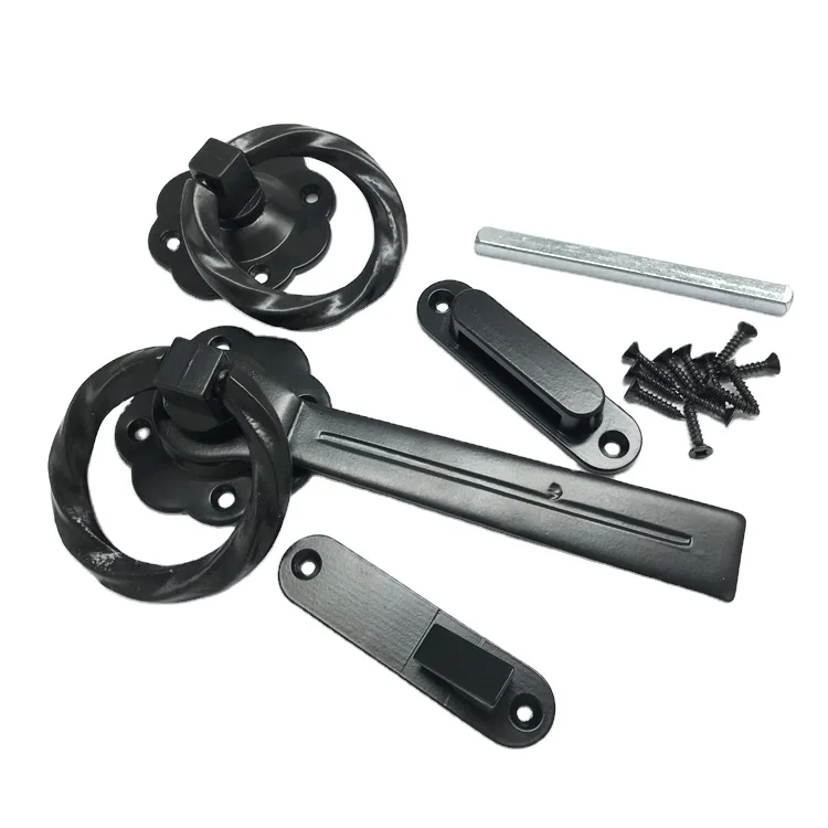 Black Twisted Wood Gate Fence Latch Hardware Metal Lockable Ring Gate With Screws