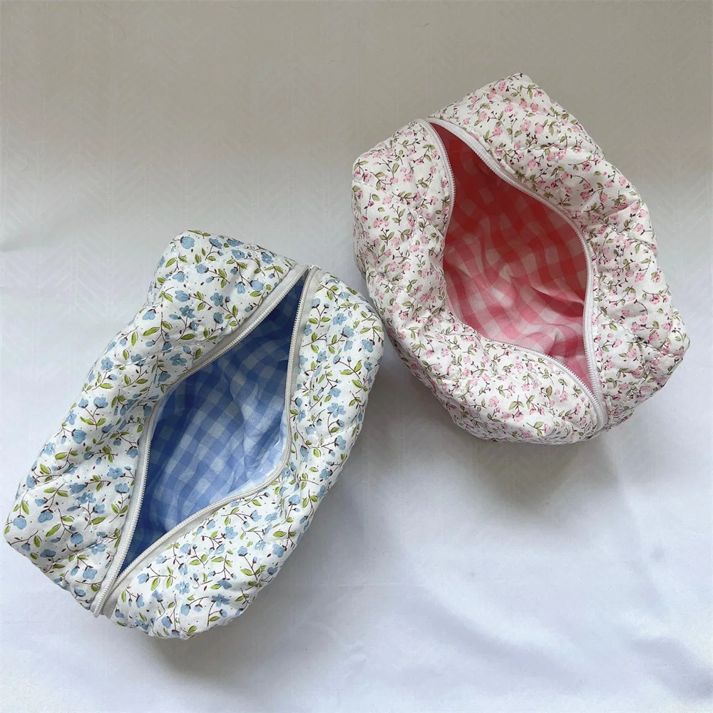 RTS Floral Terry Cloth Towel Cosmetic Bag Women Makeup Brush Bag Cherry Travel Storage Bag