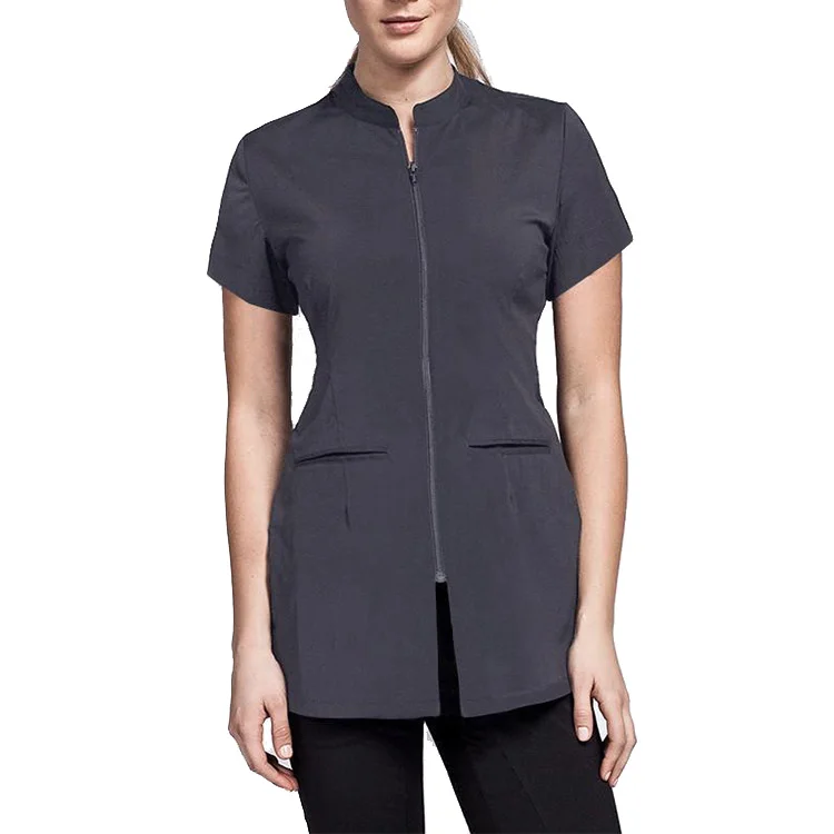 Competitive Price Fade-Resistant Two Deep Front Pockets Mandarin Collar Hospital Staff Uniform Medical Scrubs Black