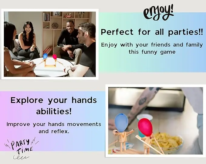 Handmade Wooden Fighter Puppet Head Fast Paced Balloon Battle Game 2 Players Inflatable Sports Christmas Halloween Easter