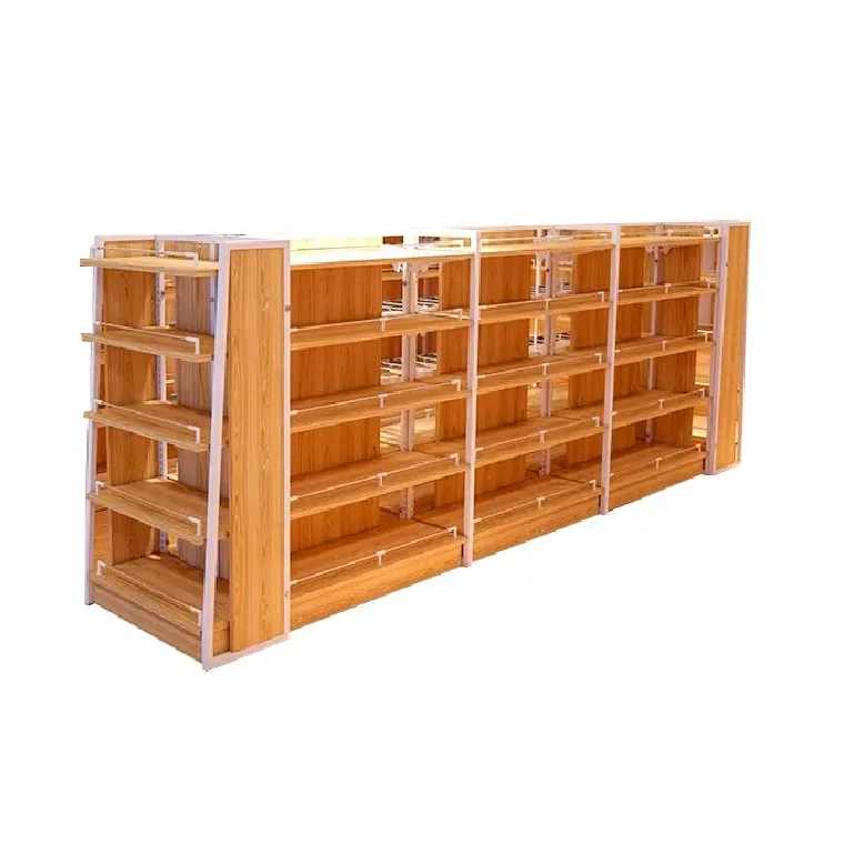 Customizable supermarket racks stad wooden display shelf Wooden Cold Rolled Steel Supermarket Display Shelving