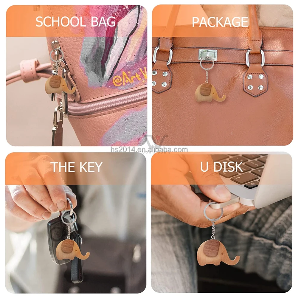 Custom Logo Cherry Koa Wood Keychain Keyring Custom Cute Elephant Keyrings For Handbag Holder