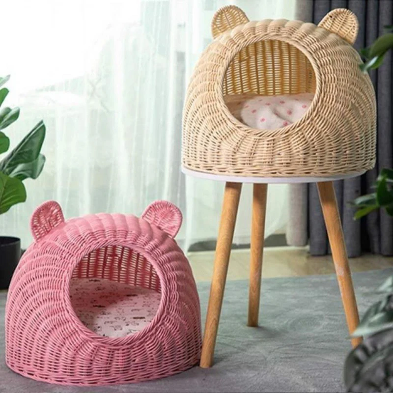 Woven Small Rattan Washable Wicker Round Cool Pets Pet Cat Bed Beds And Houses