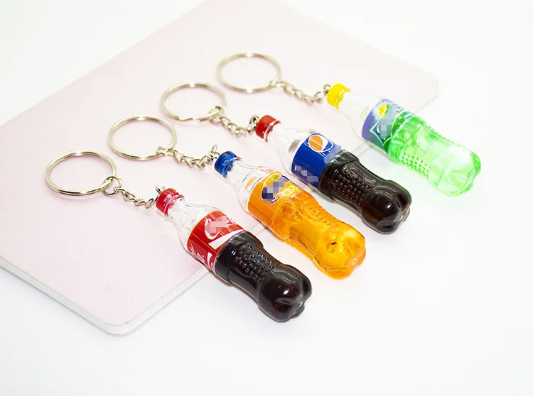 Mini Beverage Bottle Keychain Pendant Wholesale Simulation Carbonated Drink Bottled Keyring Key Chain Ring