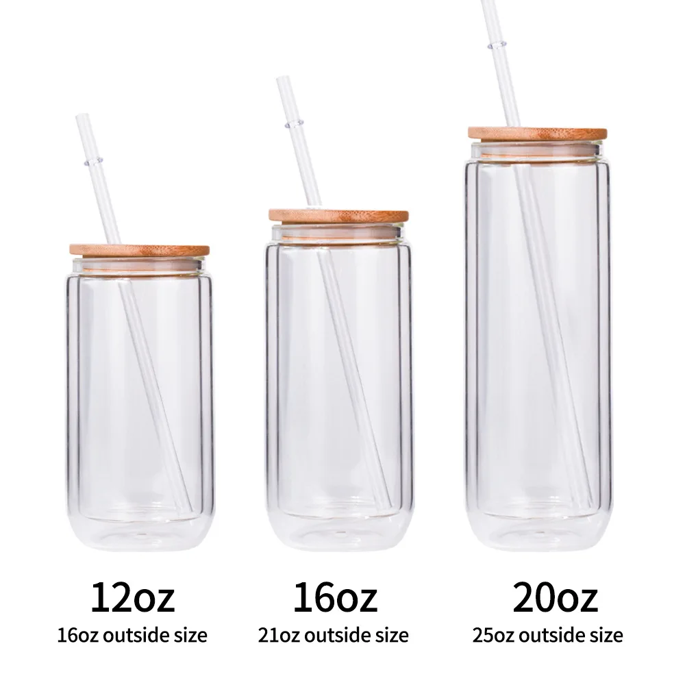 16oz 20oz Glass Tumbler Glass Water Cup Straw Bpa Free Drink Gradient Color Water Bottle with Bamboo Lid