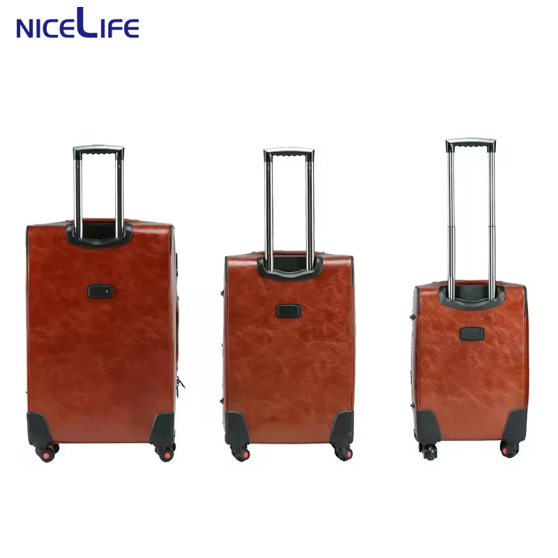 High Quality PU Leather Suitcase 20/24/28inch Carry on Vintage Trolley Luggage Waterproof Travelling Luggage Bag