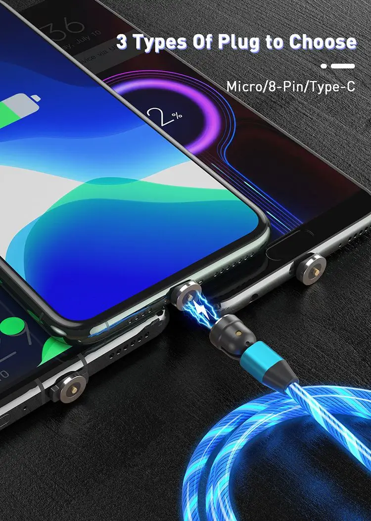 Wholesale 540 Rotation Magnetic Cable Multifunction 2.4A 3 In 1 Cell Phone Fast Charging Usb Data Android Magnetico 1M 2M
