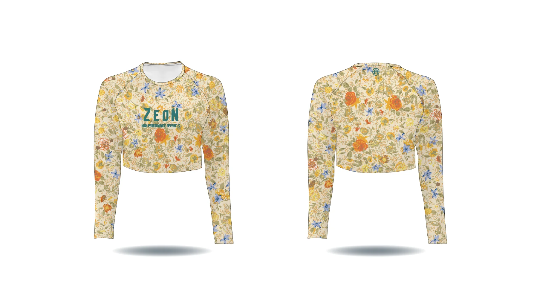 Fashionable custom yellow flora design dye sublimated sports long sleeve womens ladies girls t shirt crop top fishing shirts