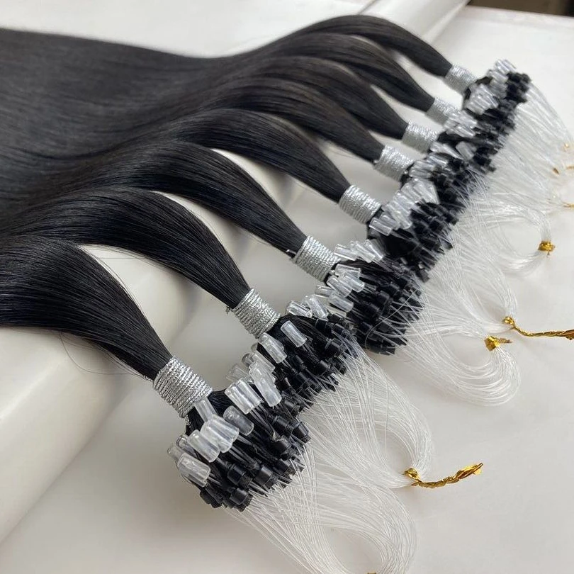 High Quality Full cuticle intact Straight virgin micro beads hair weaving loop ring hair extensions micro ring hair extensions