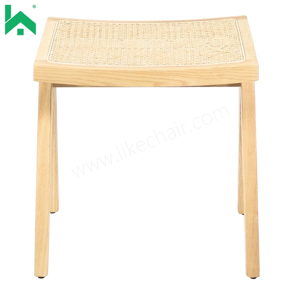European style Curved square beech wood rattan cushion seat home luxury solid wood Mini small desk chair