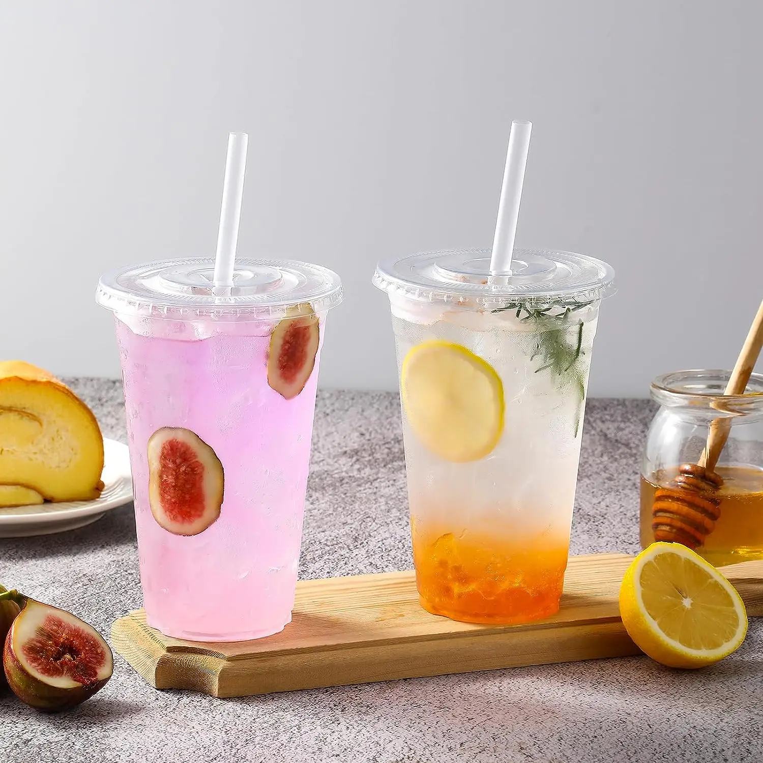 Clear PET Disposable  Plastic Cold Drink Coffee Bubble Tea Tea Cups With Lids Eco Friendly 12oz 14oz 20oz 32oz 16oz LOGO Custom