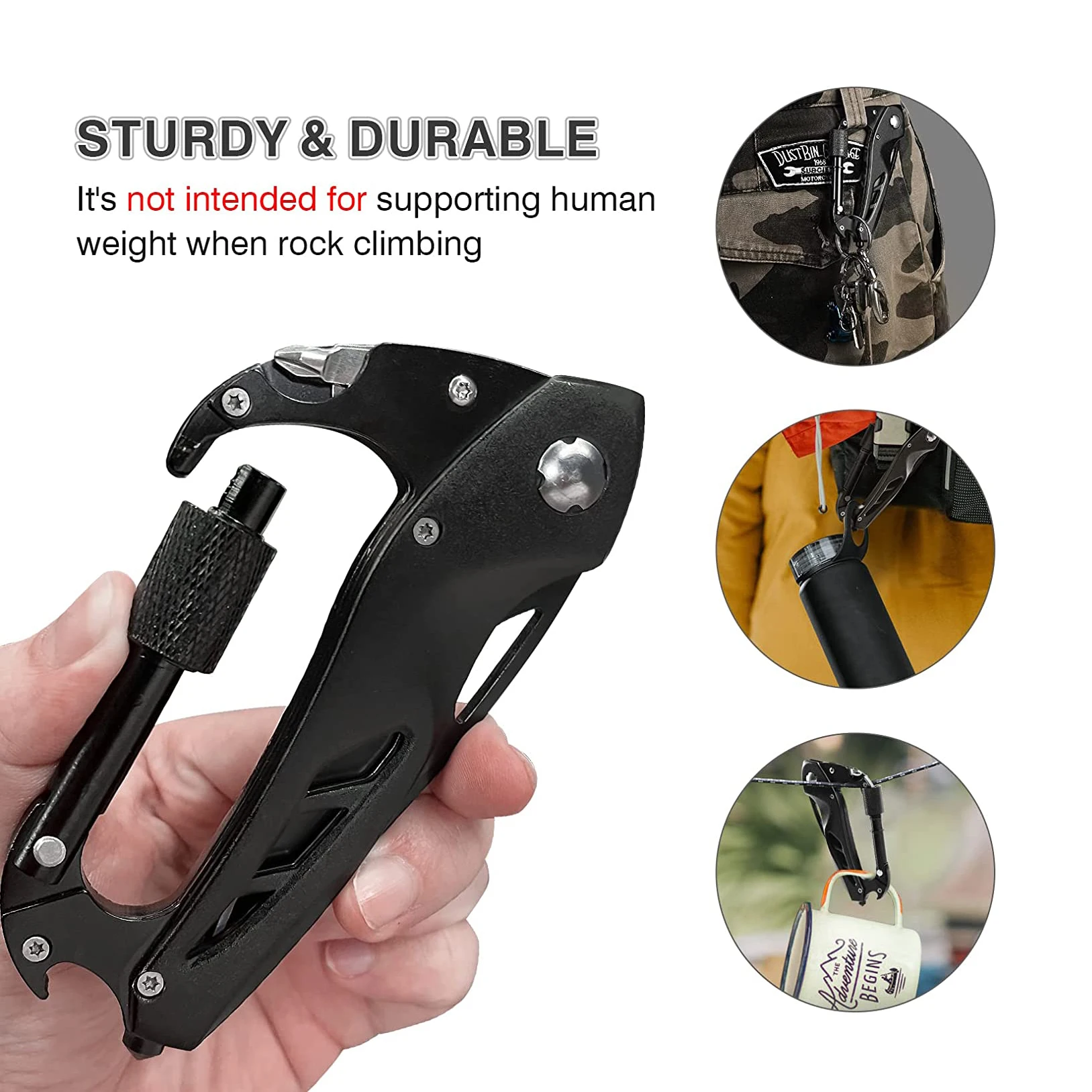 Multitool Carabiner with Pocket Knife EDC Carabiners Keychain with Folding Knives Bottle Opener Window Breaker and Screwdriver