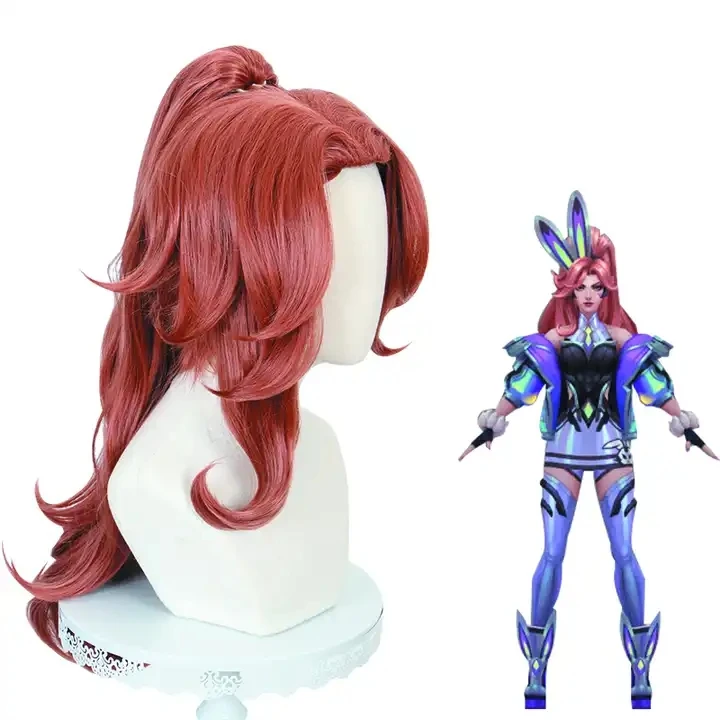 Wholesale LOL Miss Fortune Wig Cosplay 70cm Long Red Brown League of Legends Anime Wig Synthetic Ponytail Hair Peluca