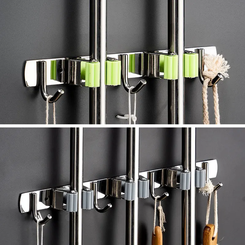 Multifunction 304 Stainless Steel Broom and Mop Holder clip Bathroom Kitchen Mop Holder
