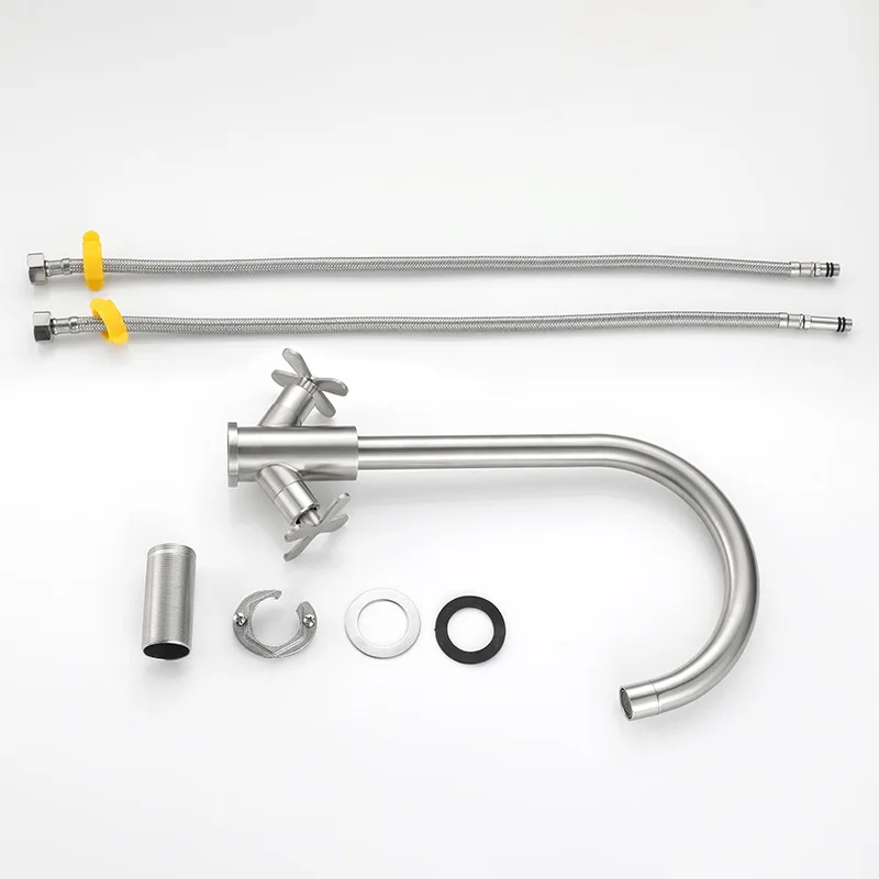 Modern Stainless Steel Dual Handle Swivel Lever 304SS Copper Hole Kitchen Sink Faucet Deck Mount Mixer Tap Set