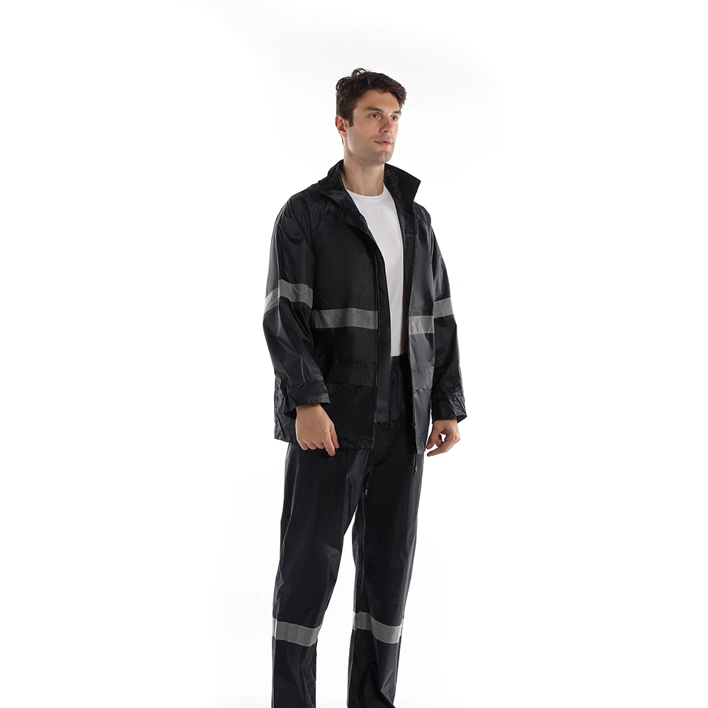 Low Price Polyester/PVC Reusable Rain coat Waterproof Breathable Hooded Raincoat with Pant