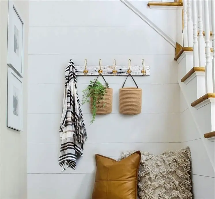 2 Pack Wall Hanging Rope Basket Jute For Bananas Hand Woven Fruit Tassel Vintage Plates Bedroom Decoration Flowers