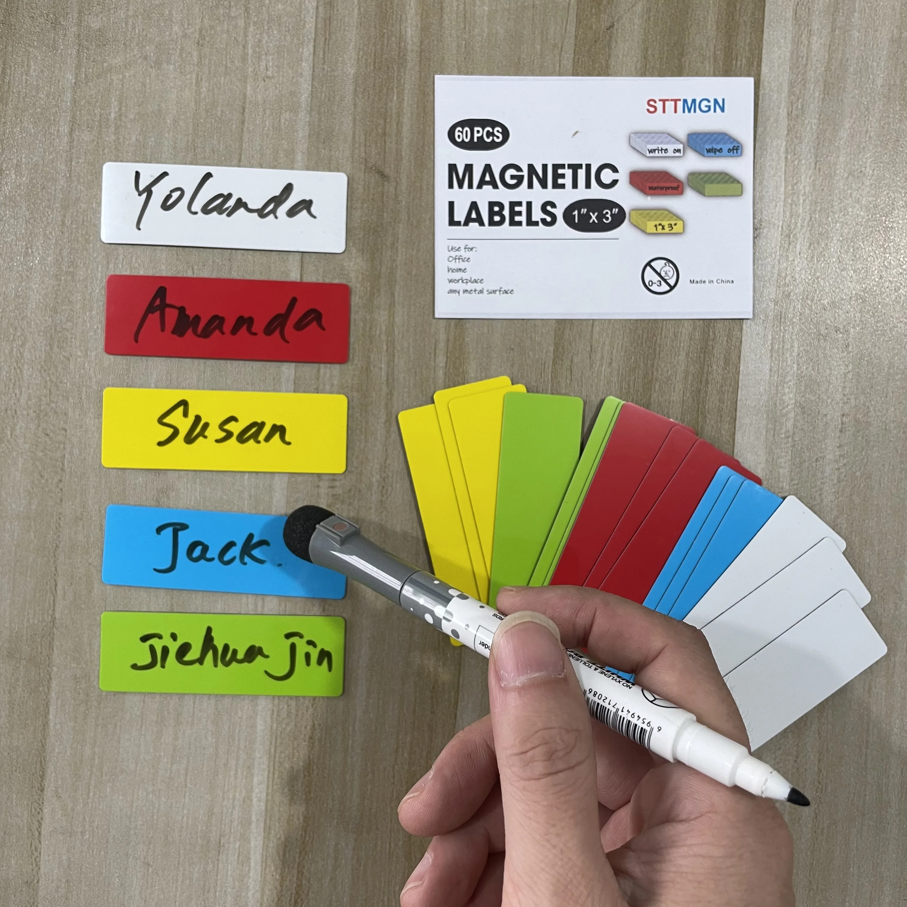 Наклейки Магнитные сухие стираемые (1x3 дюйма), 60 шт., наклейки на магниты, водонепроницаемые/многоразовые для класса, офиса, шкафа, белой доски