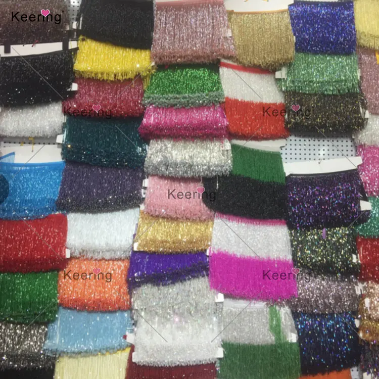 Small MOQ Keering 15cm Gold Glass Beaded Ribbon Fringe Trimmings With Tassels
