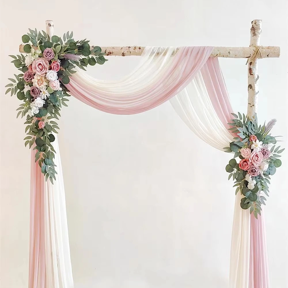 Dusty Rose & Champagne Artificial Wedding Arch and Floral Swags Fabric Drape Kit for Ceremony & Reception Decorations