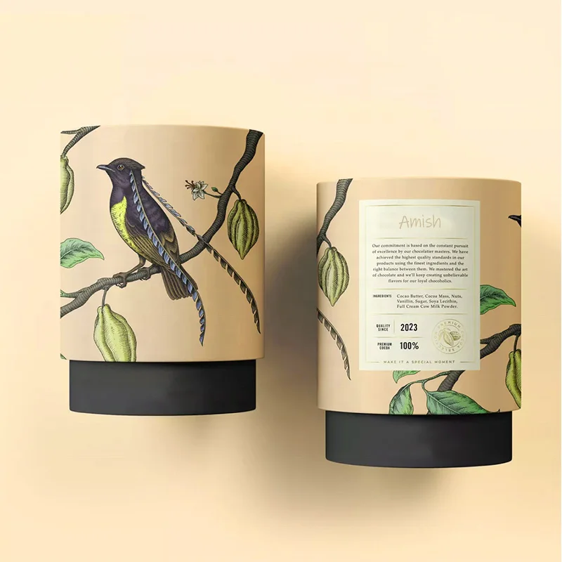 Custom Biodegradable Cylinder Food Paper Cardboard tube packaging Premium Tea Canister Tube Box Packaging for Loose Tea Package