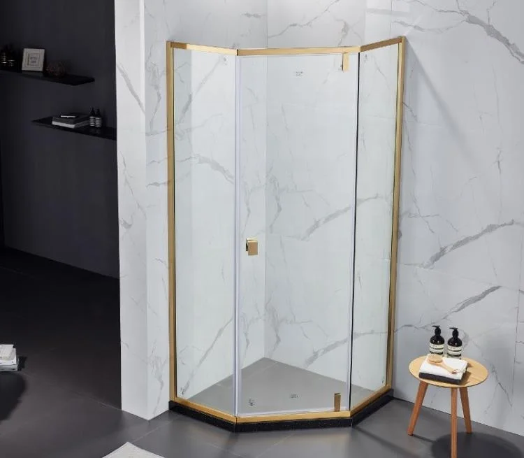 Customized small shower room stainless steel shower enclosure with gold sliding door