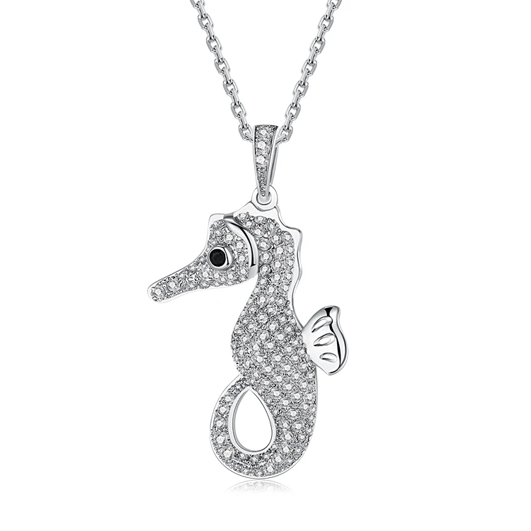 BAROLI Layerad Jewelry 925 Silver Gold Plated CZ Micro Pave Ocean Animal Hippocampus Pendant Necklace Collarbone Chain For Women