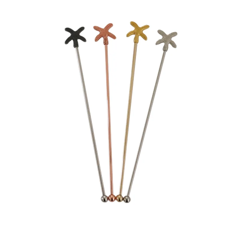 304 Stainless steel fruit pin, novelty fruit stick, multi-color starfish cocktail pick