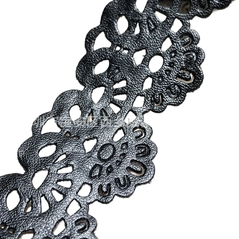 Ultrasonic carved hole leather strap lace new arrival wave small flower PU hollow bar code dance dress lace ornament
