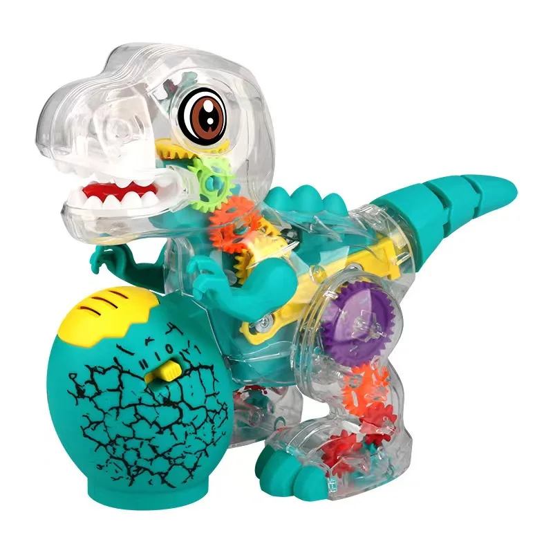 Hot sales  simulation electric universal cartoon dinosaur transparent gear Tyrannosaurus light and music puzzle  toys