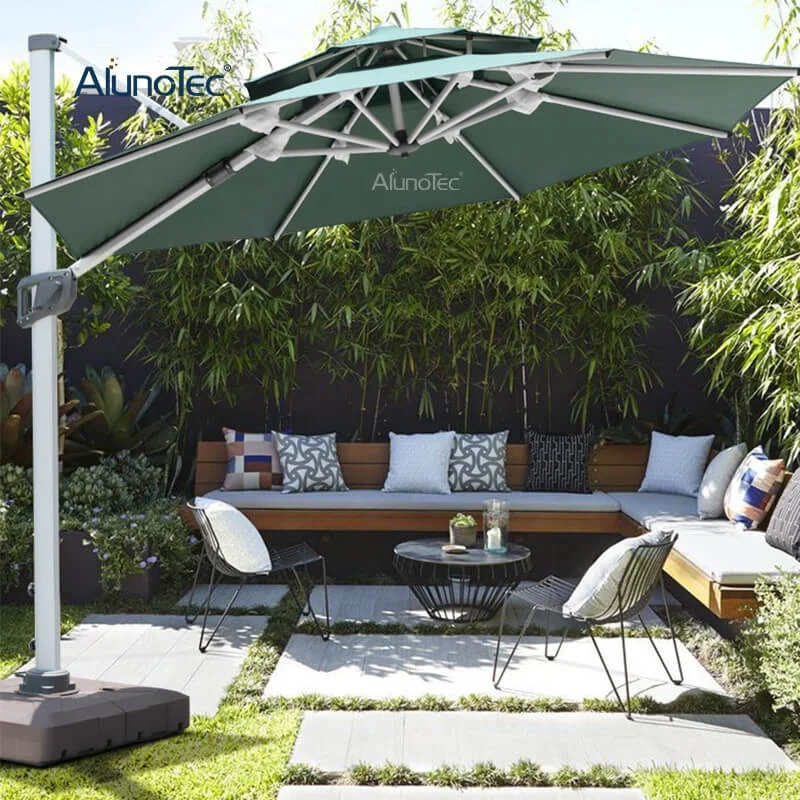 Luxury Outdoor Marble Base Cafe Sun Umbrellas Pergola Cover Parasols Square Patio Umbrella with Solar Light