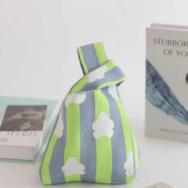 Custom Trend Knitted Handbag Bag DIY Knitting Crochet Bags Light Weight Foldable Knit Bag For Shopping