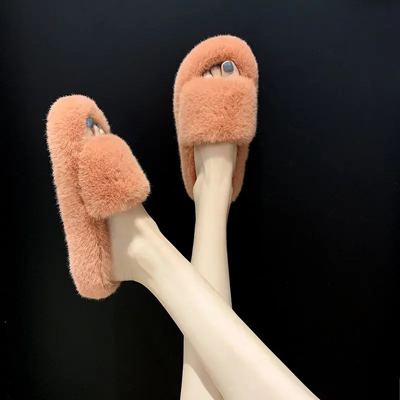 Fuzzy Comfortable Furry Spa Home Slippers Lightweight open-toe Women indoor Faux Fur Slipper for