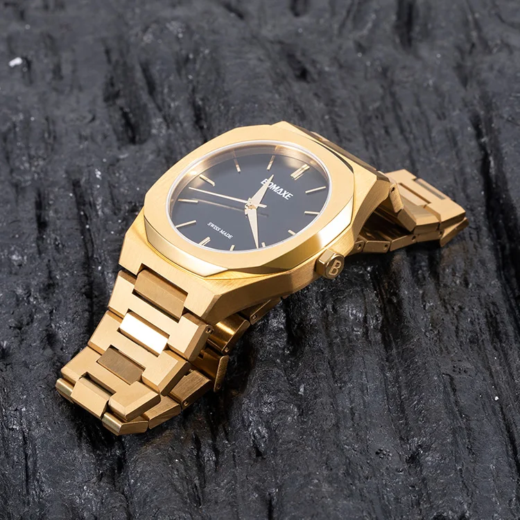 BOMAXE Vintage Watch Men 2time In Wristwatches Mosinite Diamonds Gold SA6190 Quartz Watch Men Watch Luxury Men