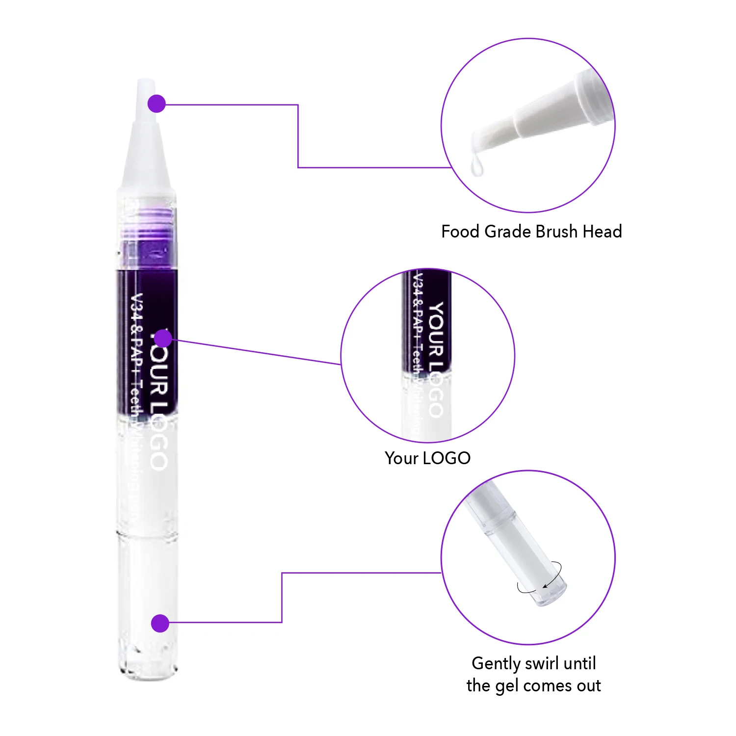 Wholesale Private Label PAP+ V34 Purple Tooth Whitening Gel Serum Teeth Pen Pack