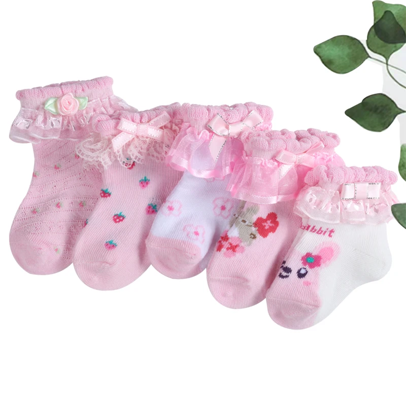 Wholesale cute baby girl lace stockings two pairs of comfortable baby decorative socks Newborn baby
