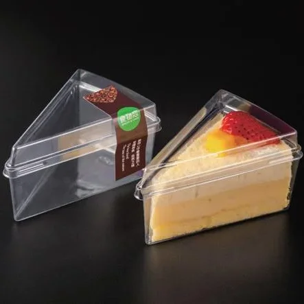 PET Plastic Super Clear Cheesecake Sandwich Container Mini Box Clear Plastic Single Bakery Cake Slice Container