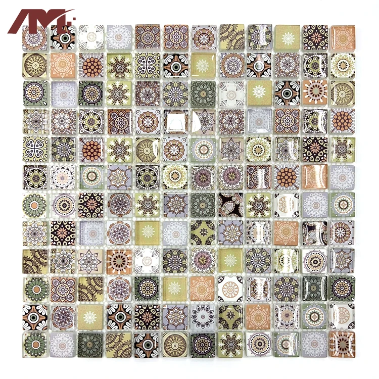 subway wall swimming pool flower pattern glass stone tile mosaic