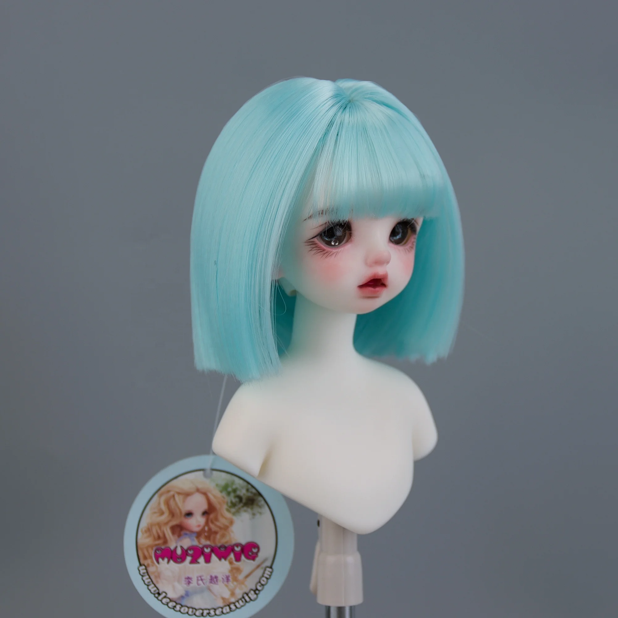 1/6 BJD Doll Wigs Blue Bob Style With Bangs For 16-16.5 cm 6-7 Inch Head Doll Hair For SD BJD MSD Doll Tress Accessories