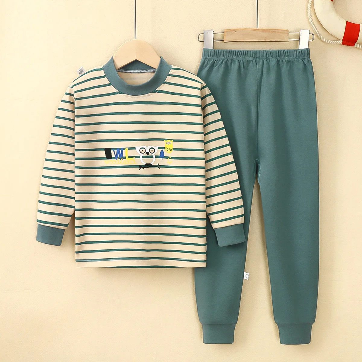 Cartoon printed cotton boys girls sleepwear long sleeve kids pajamas set