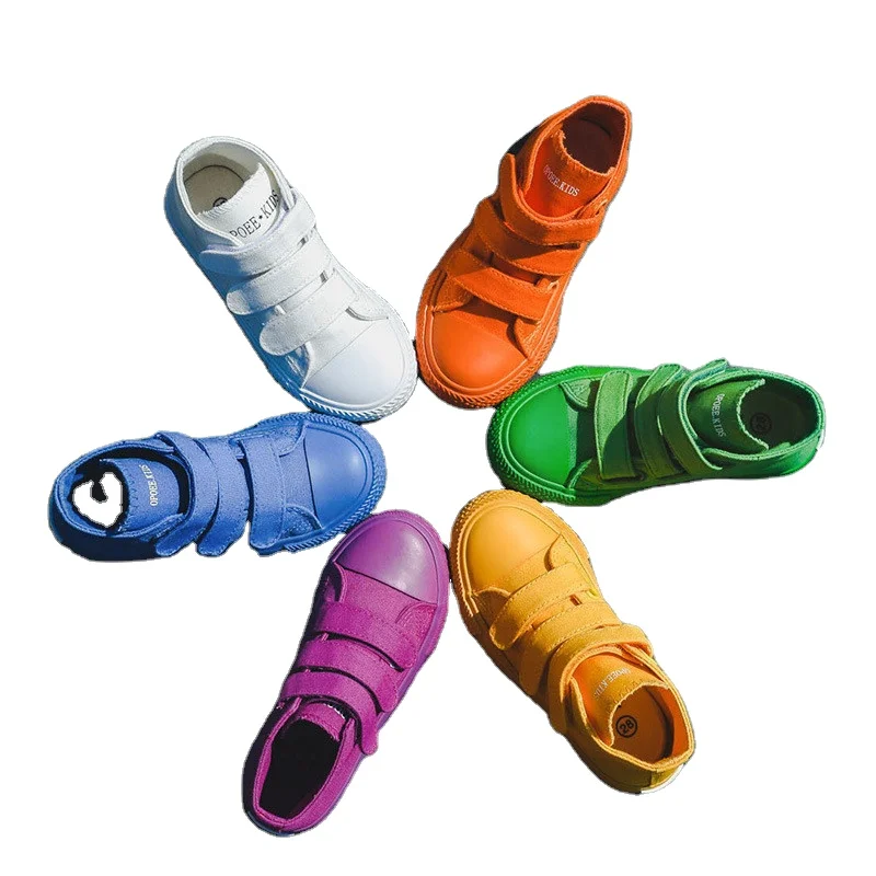 Children School Casual Sneakers Slip On Canvas Kids Shoes High-Top Candy Color Trendy Kids Canvas Shoes
