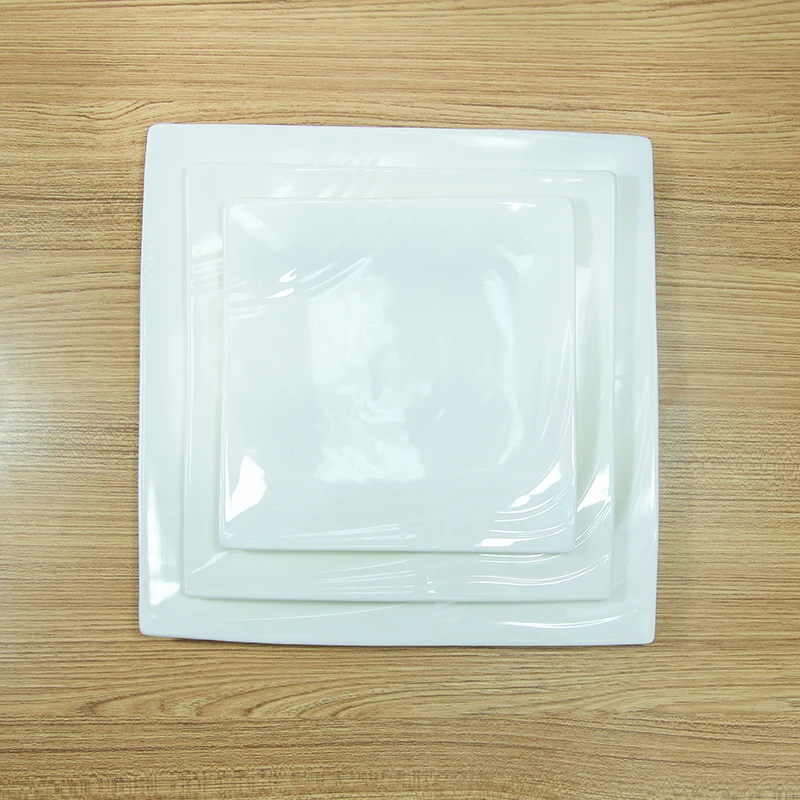 Simple design white porcelain irregular square plate for restaurant