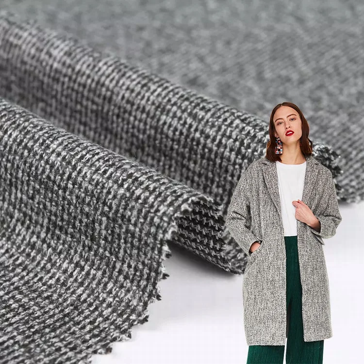 TR 345GSM small check grey polyester elastic knitted tweed fabric for coat