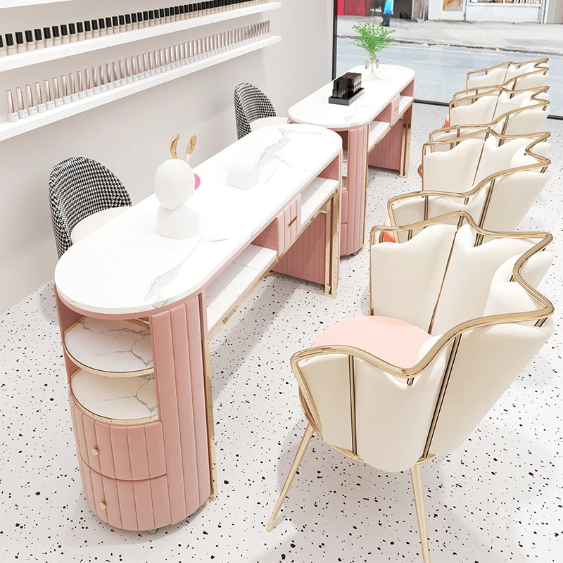 Modern Style Cheap Marble Top Nails Salon Furniture Pink Nail Manicure Table With Storage