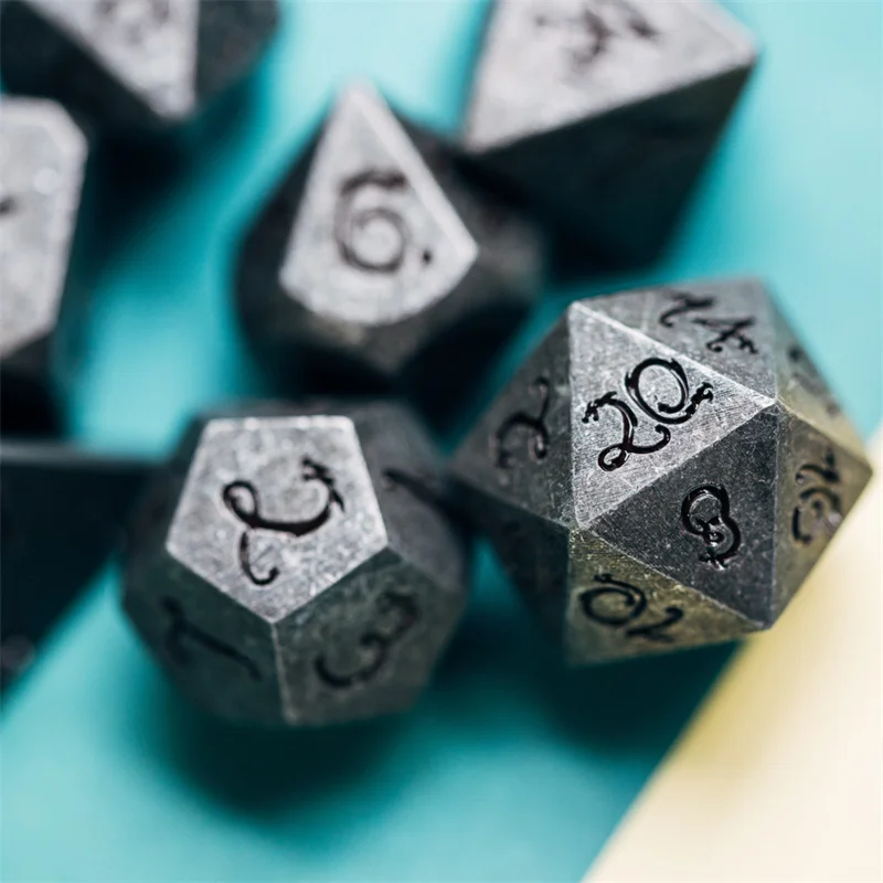 Udixi Custom D&D Old Dragon Font Metal 7PCS Polyhedral Dice Sets Dungeons and Dragons dice Metal Dragon