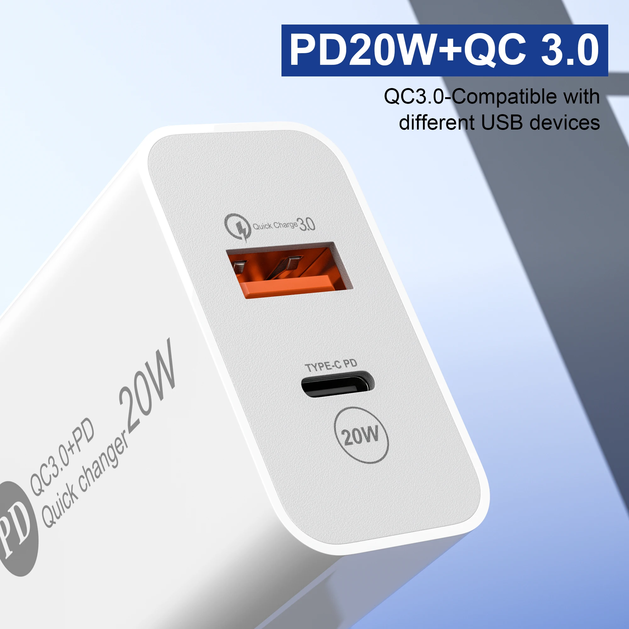 Hot Selling Dual Interface USB A+C type C pd Qc 3.0 18/20W Phone Wall Usb Charger for iphone Samsung Huawei